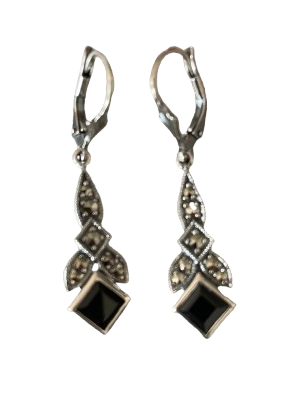 Ohrhänger Onyx Markasit mit Brisur