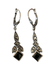 Ohrhänger Onyx Markasit mit Brisur
