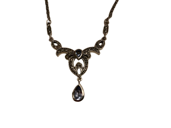 Collier Markasit synthetisch Aqua Silber