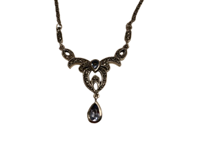 Collier Markasit synthetisch Aqua Silber