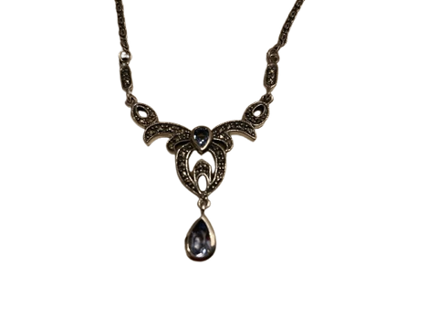 Collier Markasit synthetisch Aqua Silber