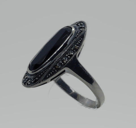 Ring Silber 925 Onyx Markasit handgefasst