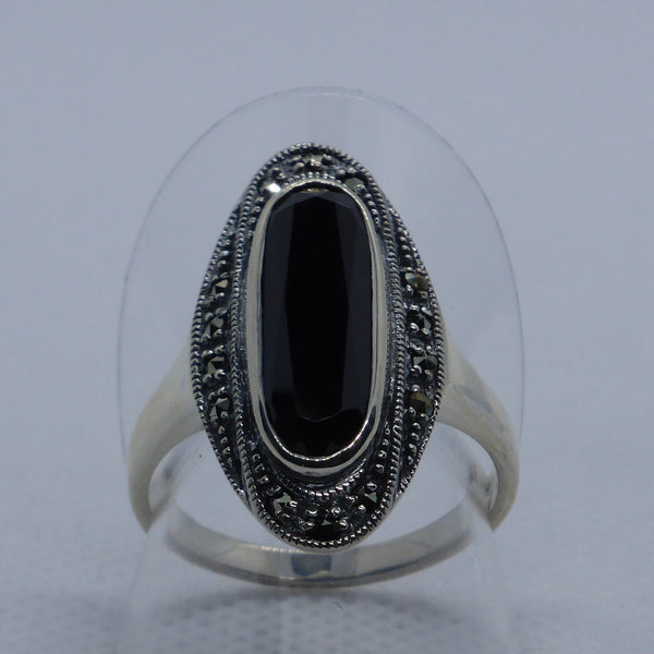 Ring Silber 925 Onyx Markasit handgefasst