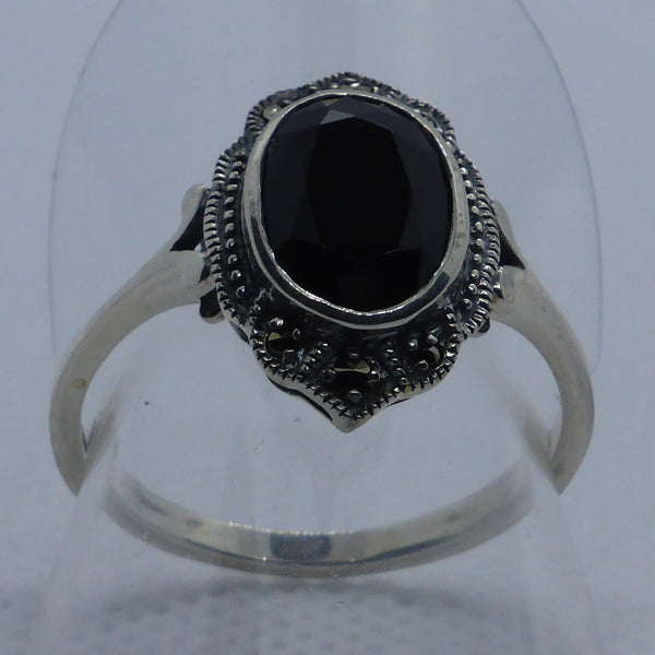 Ring Silber 925 Onyx Markasit handgefasst