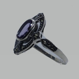 Ring Silber 925 Amethyt Markasit handgefasst