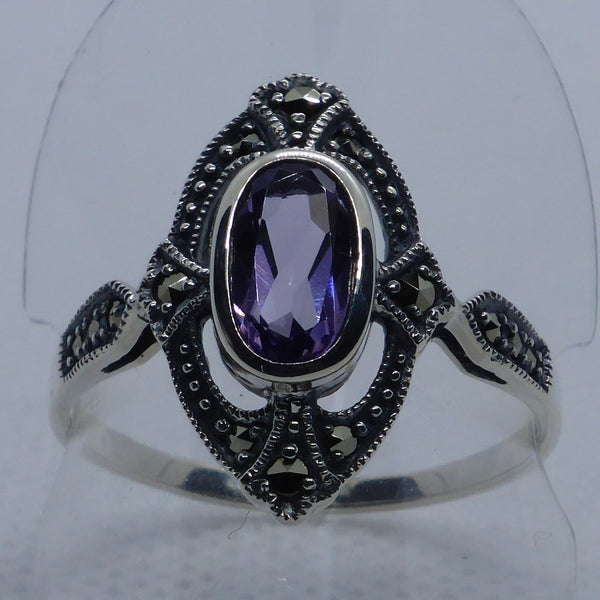 Ring Silber 925 Amethyt Markasit handgefasst