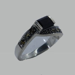 Ring Silber 925 Onyx Markasit handgefasst