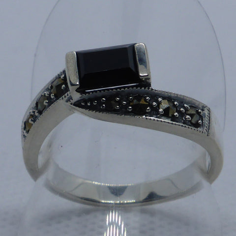 Ring Silber 925 Onyx Markasit handgefasst