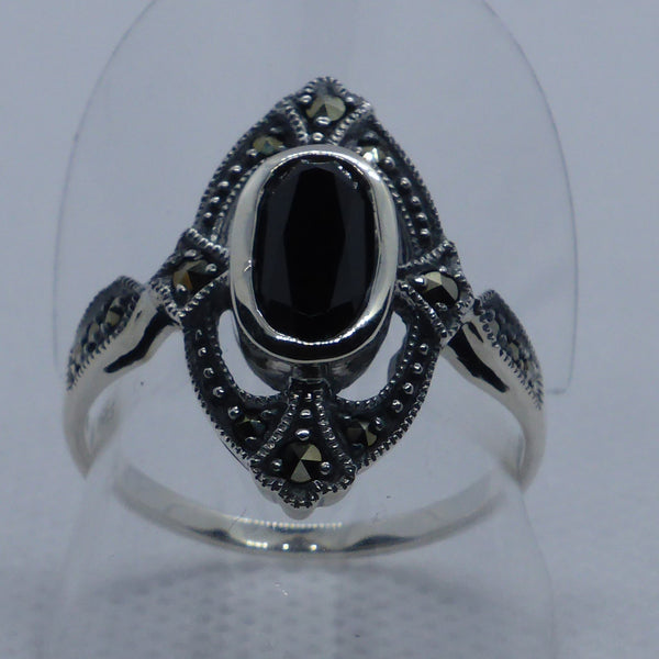 Ring Silber 925 Onyx Markasit handgefasst