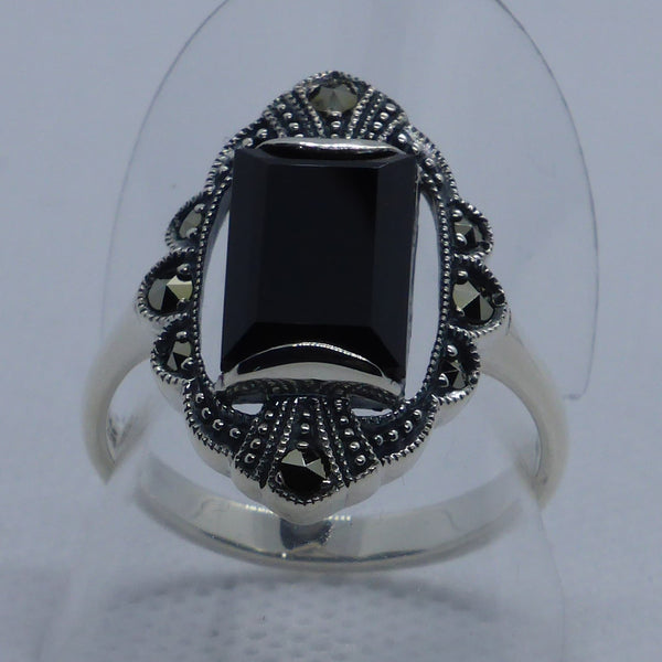 Ring Silber 925 Onyx Markasit handgefasst