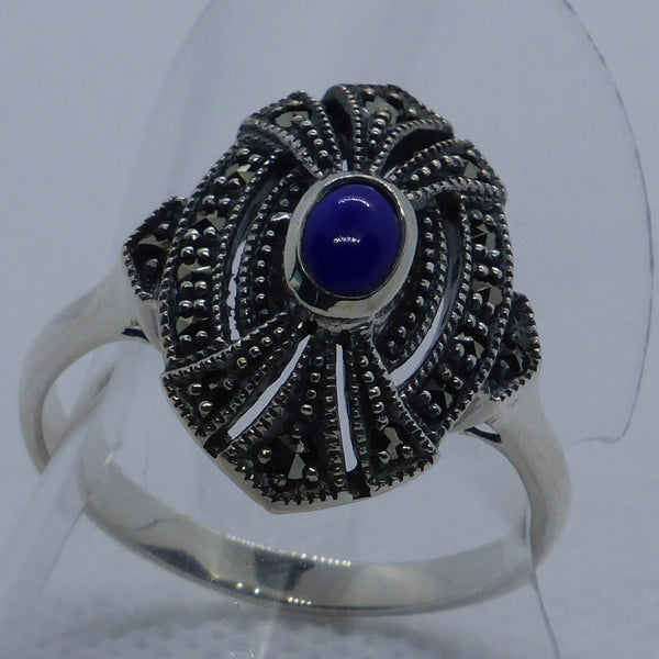 Ring Silber 925 Lapislazuli Markasit handgefasst