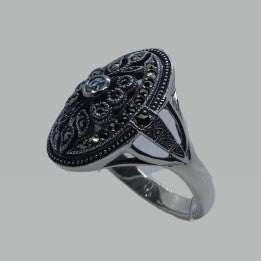 Ring Silber 925 Blautopas Markasit handgefasst