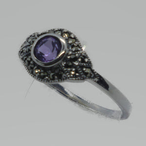 Ring Silber 925 Amethyst Markasit handgefasst