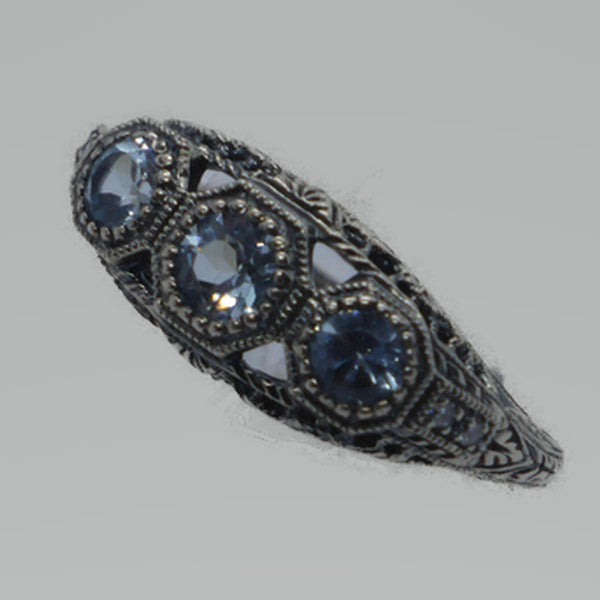 Ring Silber 925 Blautopas Markasit handgefasst