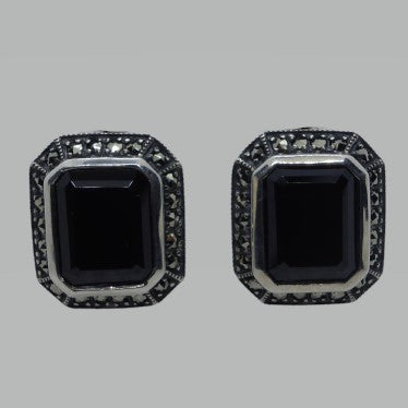 Ohrringe Silber 925 Black Spinel Markasit handgefasst Clips