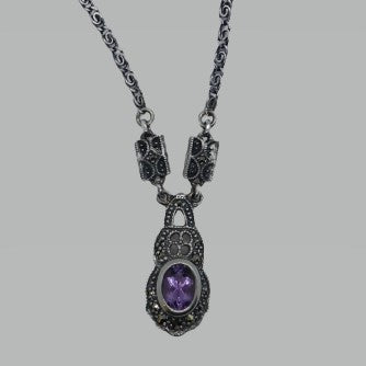 Kette Silber 925 Amethyst Markasit handgefasst Federring