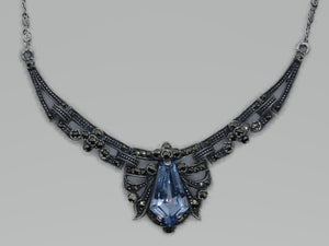 Kette Silber 925 synth. Aqua Markasit handgefasst Federring