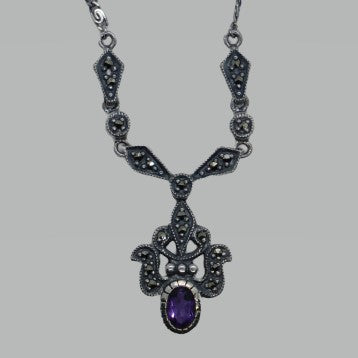 Kette Silber 925 Amethyst Markasit handgefasst Federring