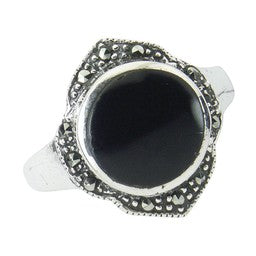 Ring Silber Markasit mit Onyx